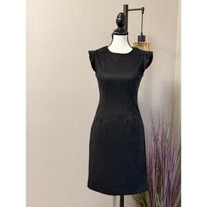 T Tahari Dress Black Faux Suede Sheath Cap Sleeve Size 2 NWT